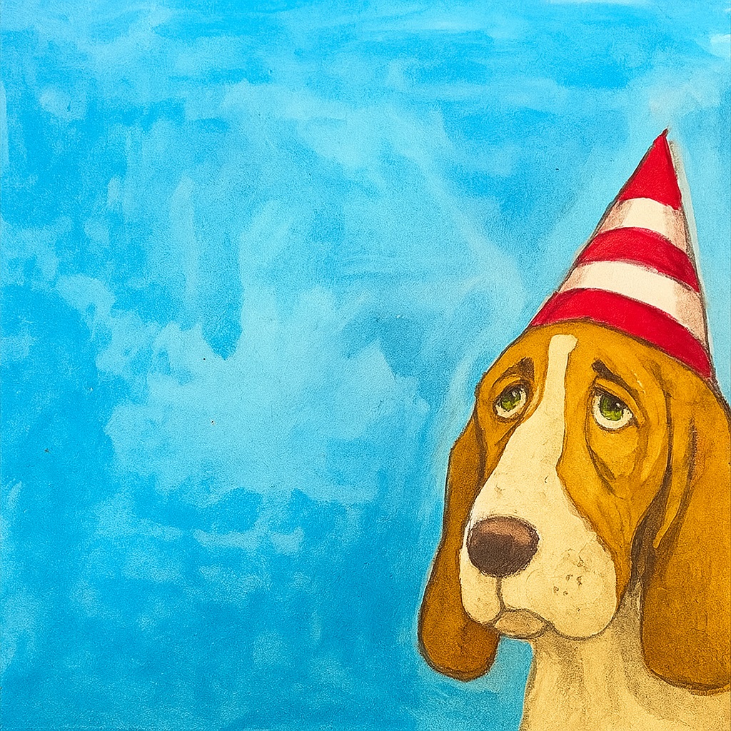 Basset mit lustigem Hütchen