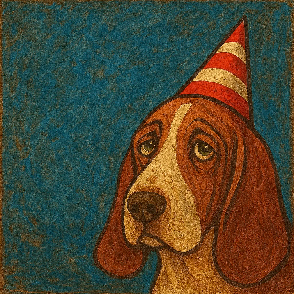 Basset mit lustigem Hut