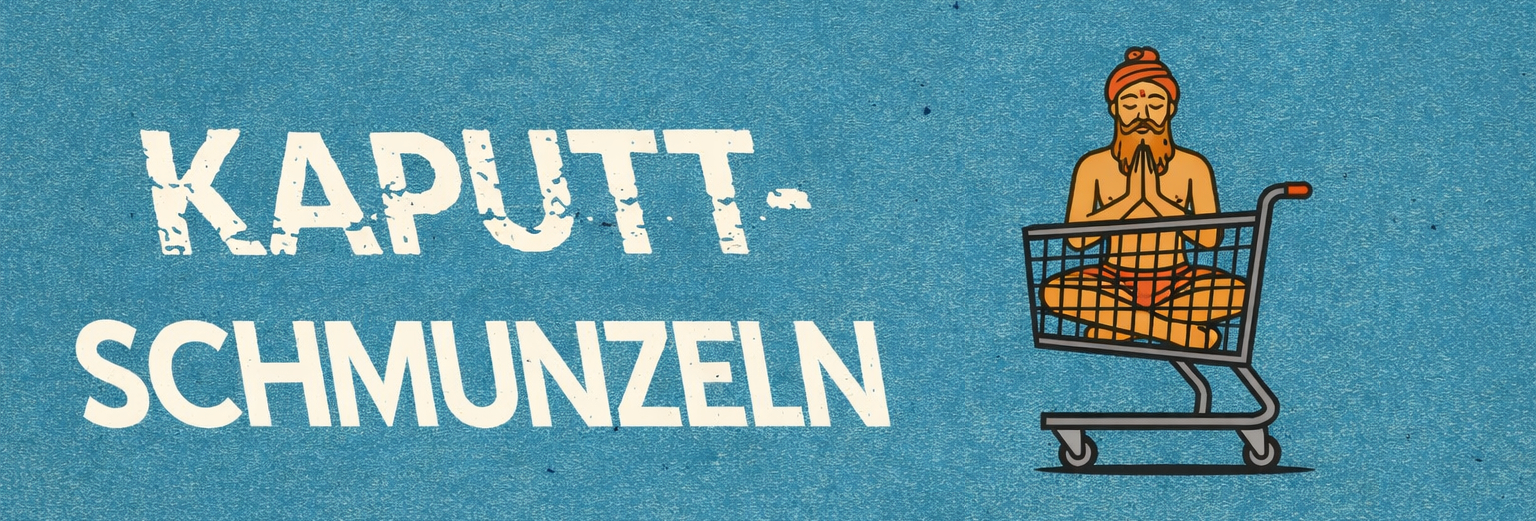 Kaputtschmunzeln Logo mit Yogi im Einkaufswagen